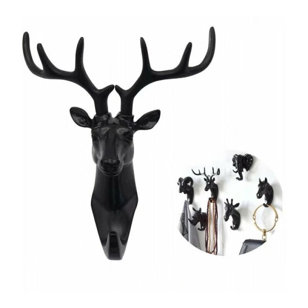 Eläimen muotoinen seinäkoukku Animal Hook Key Deer musta hartsimateriaali