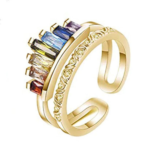 Fashionabel Regnbåge Mikro Diamant Ring Kvinnor Justerbar Guld