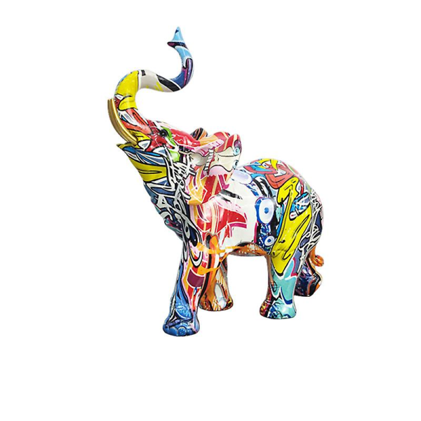 Fargerik elefantpynt med graffiti kreativt håndverkspynt i harpiks