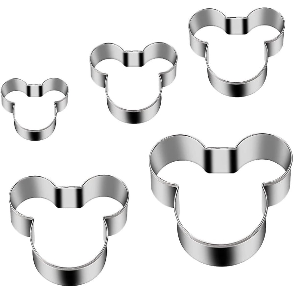 5 stk Cookie Cutter Sæt, Mickey Og Minnie Mouse Cookie Cutter Sæt til børn, Mickey Mouse Head, Minnie Mouse, Minnie Bow