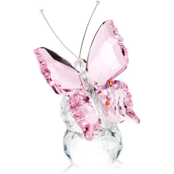 Kristalli lentävä perhonen lasipallojalustalla Figuriinikokoelma Ornamenttipatsas Eläinkeräily (vaaleanpunainen)
