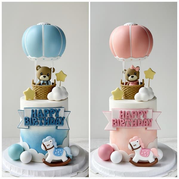 Blå Rosa Luftballon Kagepynt Fest Kagedekoration Dreng A8
