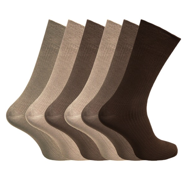 Herre bambus superbløde åndbare ribbede sokker (6 par) UK 6-1 nuancer af brun Shades of Brown UK 6-11 (EUR 39-45)