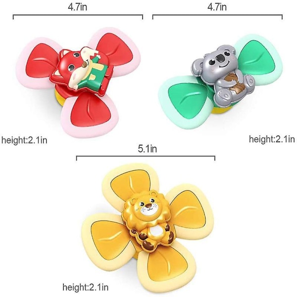 3pcs Suction Cup Spinning Top Baby Toys With Cute Animals Interesting Baby Bath Toys