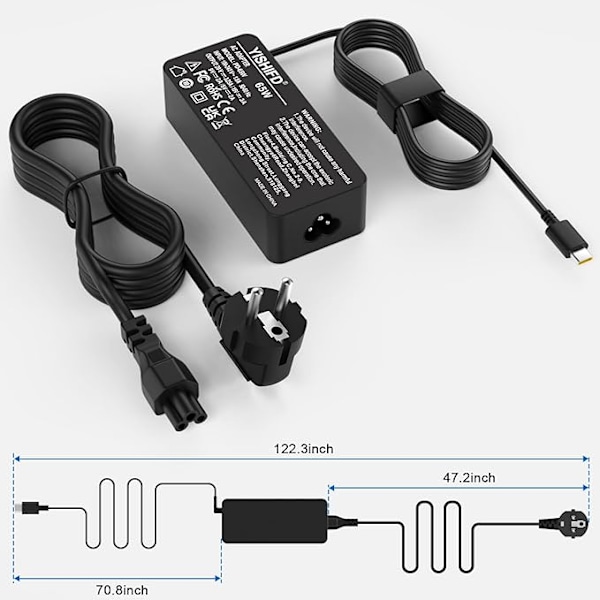 65W USB C-strömadapter för bärbar dator för Lenovo ThinkPad Huawei