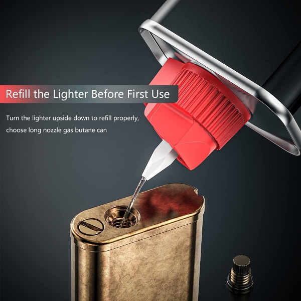 Bensinlighter, antikk lighter, påfyllbar parafinlighter, retrodesign, to måter å tenne på (selges uten bensin)