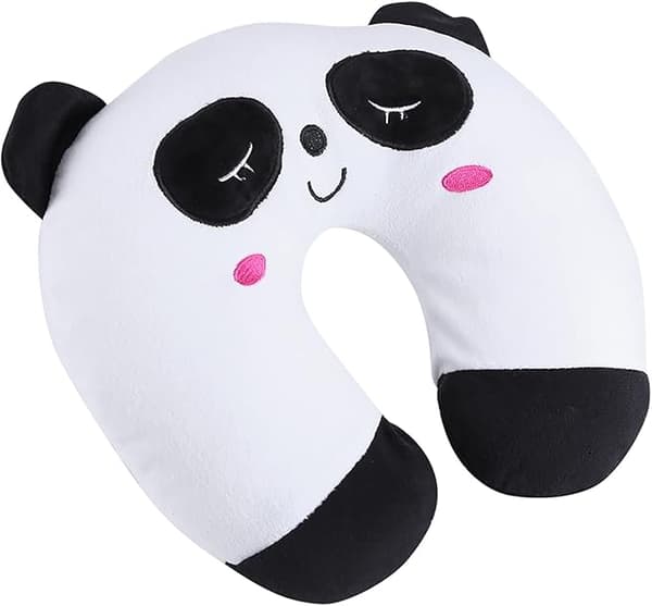 Blød PP Bomuld U Rejse-nakkepude til Dyr U-formet Bilhovedstøttepude til Kontorbil Støtte Sort Kat (PANDA)