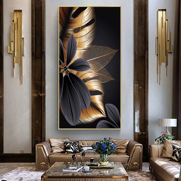 Luksus plakat lærred - vægbilleder/gyldne sorte blade Rammeløse mønstrede sæt på 3（15*20 cm）
