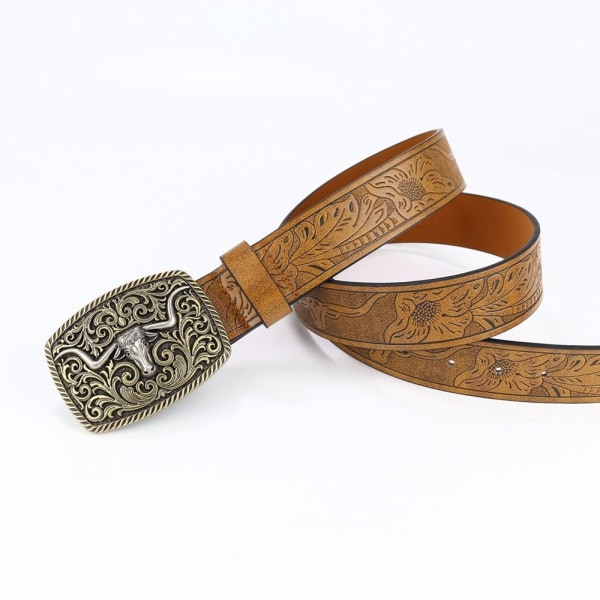 Herre Western Cowboy Belt Buckle Belt COFFEE 110CM kaffe coffee 110 cm