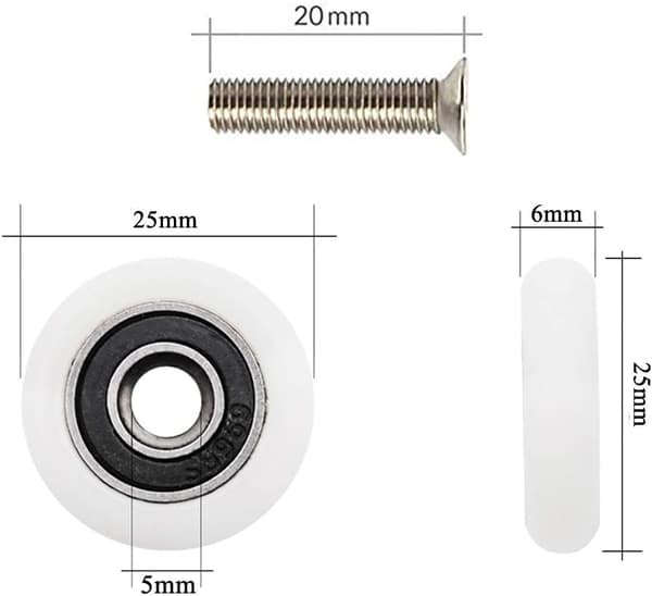 8-pack duschdörrsrullar, 25 mm hjul, duschkabin galler