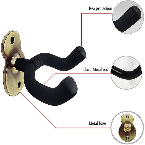 Guitarvægbeslag, Metal Guitar Holder, 2 pakker, Guitar Mount With Pro