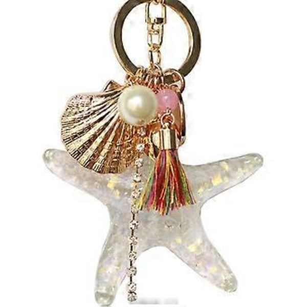 Sølv Kors Rhinestone Nøglering Charm Vedhæng Taske Håndtaske Krystal Nøgleholder Kunst Håndværk Vedhæng Inspiration Nøglering (søstjerne & skal)