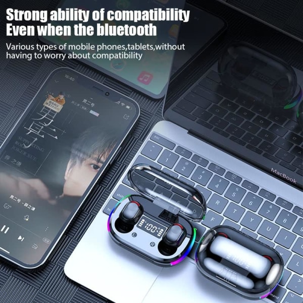 Trådløse øretelefoner, HiFi Digital LED-skærm Stereo Gaming-øretelefoner Bluetooth-hovedtelefoner