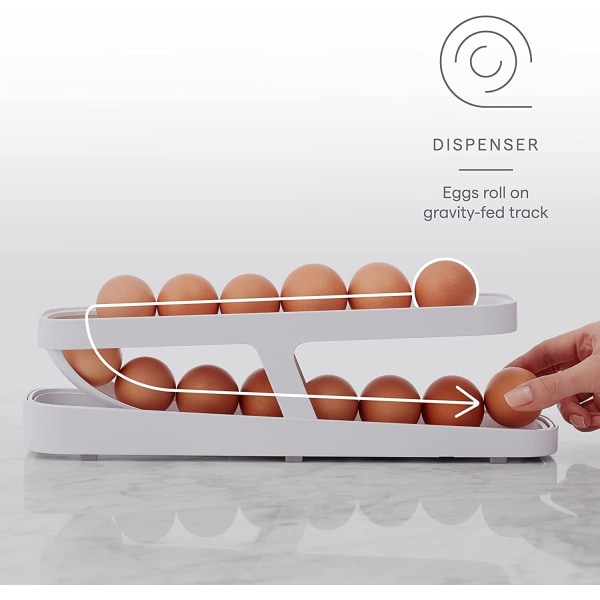 Ägghållare för kylskåp, automatisk rullande äggförvaringsbehållare