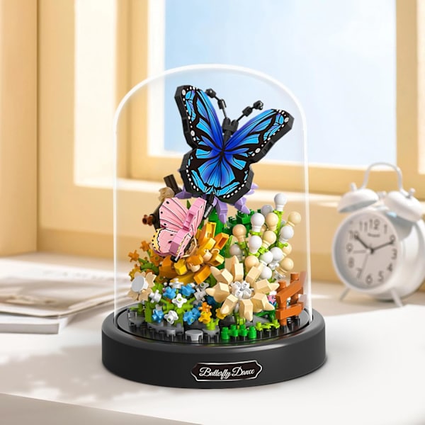 Blombukett Byggsats för Vuxna, 530 PCS Djur Blommor Botanisk Samling Mini Byggklossar Set, Alla Hjärtans Dag för Hennes Mamma(Fjäril)