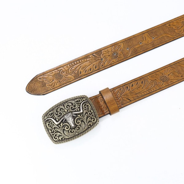Herre Western Cowboy Belt Buckle Belt COFFEE 115CM kaffe coffee 115 cm