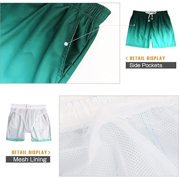 Baddräkter för män, simshorts, badbyxor för män, snabbtorkande strandshorts, surfshorts med meshfoder Green