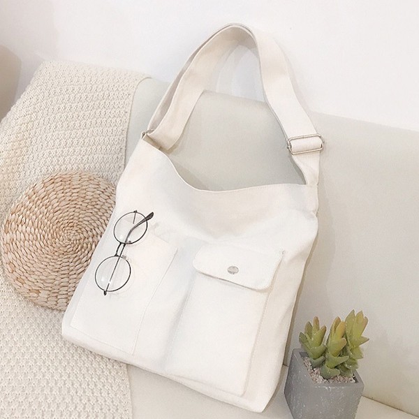 Dameveske Tote Canvas Håndvesker Skuldervesker white