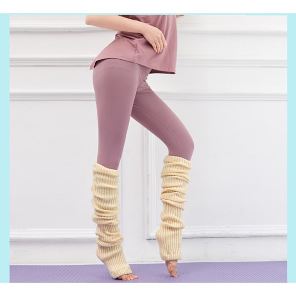 Dame Lange Strikket Benvarmere Sokker til Ballet Fitness Yoga Beige