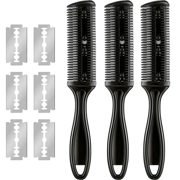 3 stycken rakknivskam med 10 stycken rakhyvlar, hårklippare kam klippsax, dubbelkant rakkniv, hårförtunningskam Smal frisyr klippverktyg (svart)