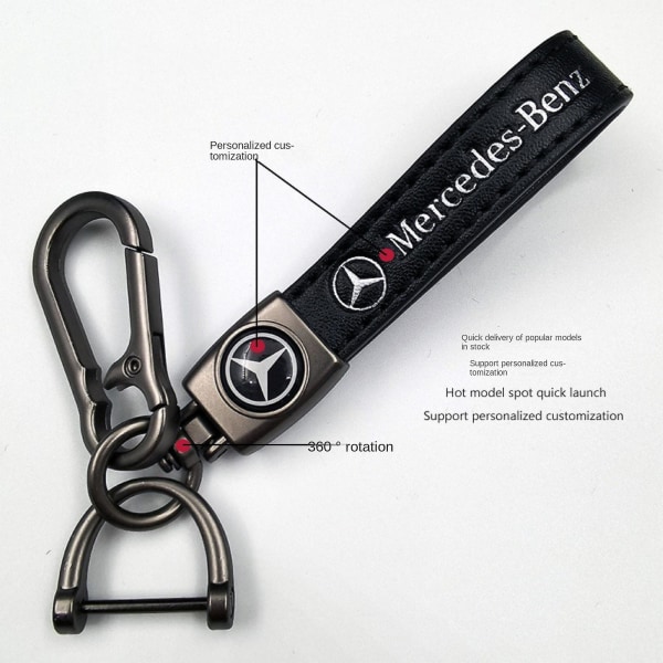 Car Leather Bike Keychain Metal Finish | Heavy Duty nøkkelring | Nøkkelring og krokbeslag Sølv maskinvare Silver Hardware Mercedes
