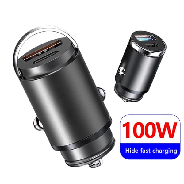 100W Bil USB-lader Super Charge USB-A USB-C Sort
