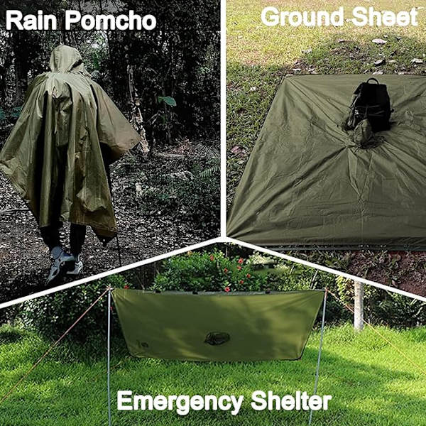 Vandtæt regnponcho, letvægts, genanvendelig regnponcho til voksne, 3-i-1 multifunktionelt regnslag, poncho vandtæt voksen one size