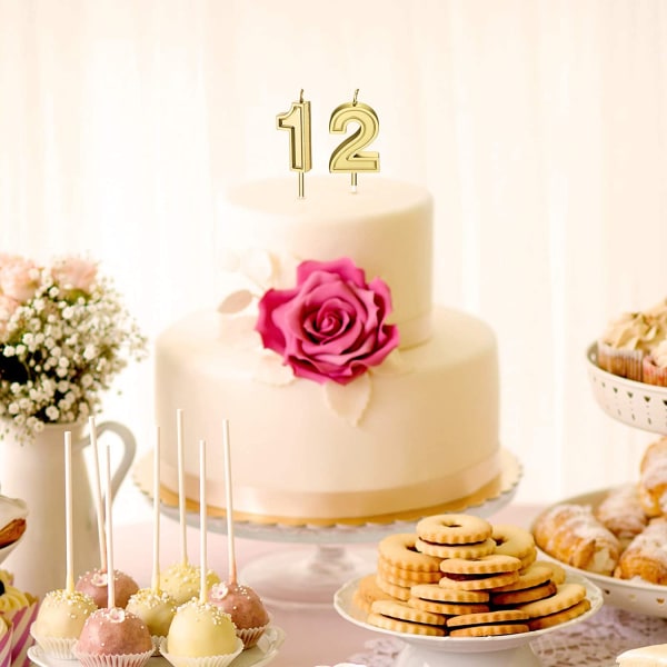 12-års-stearinlys Kake Talllys Gratulerer med dagen Kakelys Topper-dekorasjon til bursdag Bryllupsjubileumsfeiring Gunst, gull