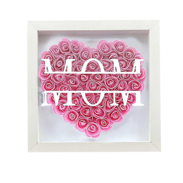 Mamma Rosor Blomskuggbox, Personlig Mamma Hjärta Monogram Skuggbox Ram Present Mors Dag Rosa Pink 10in