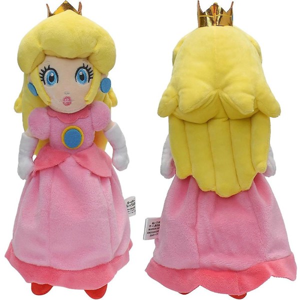 Princess Peach Plush Toy Wears Red Shoes Pink Skirt Yellow Hair and Crown Stuffed Doll Collection Decoration Decor Gift