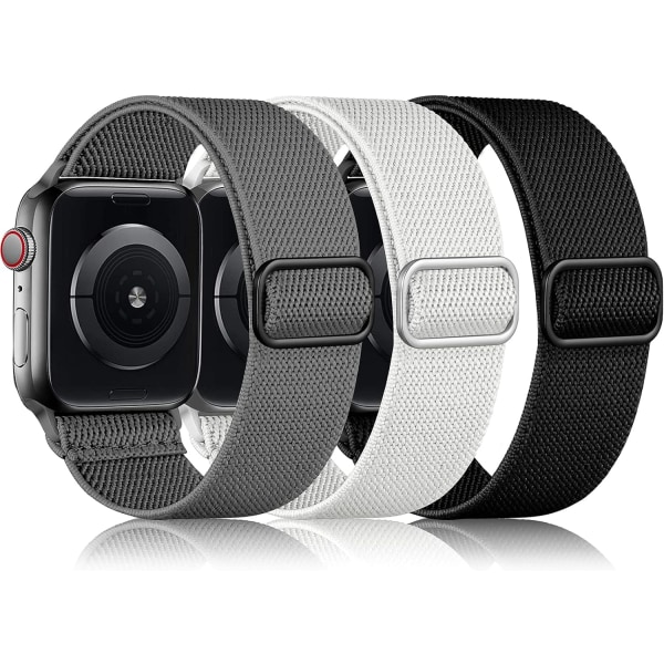 3-paks justerbart elastisk bånd som er kompatibelt med Apple Watch mørk grå/hvit/svart 38mm/40mm/41mm Dark Gray/White/Black