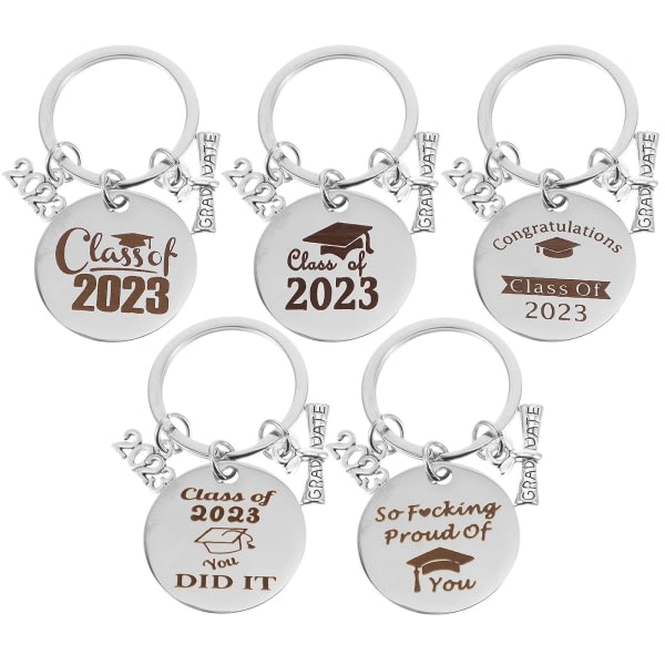 5 stk rustfrit stål graduering nøglering 2023 graduation nøglering gavepose hængende dekoration（6.2CM，sølv）