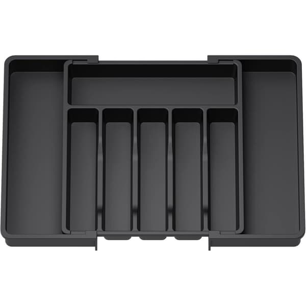 Cutlery Rack, Expandable Drawer Cutlery Tray, Adjustable Drawer Organizer for Kitchen, Compact Plastic Storage for Holding Spoons, Forks, Black