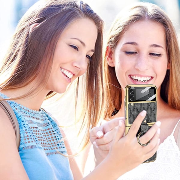 Romboidinen case Samsung Galaxy Z Flip 3:lle renkaalla, galvanointikehyksellä cover