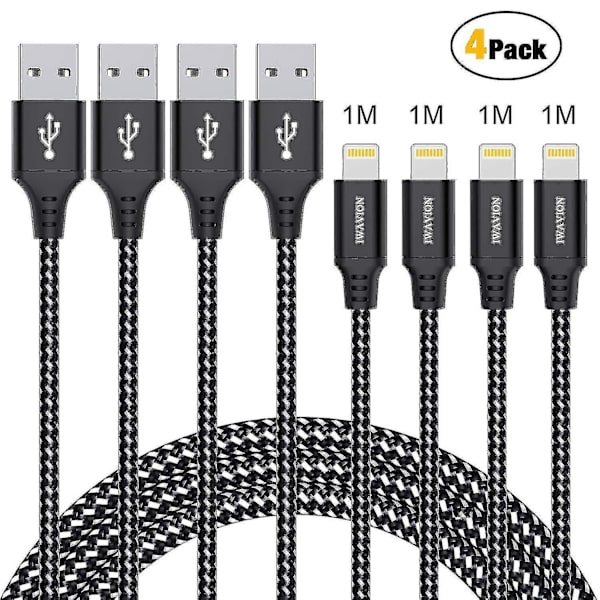 iPhone Laddningskabel 4-pack 3ft/1m Lightning-kabel Nylonflätad iPhone-kabel USB-synkkabel Snabb