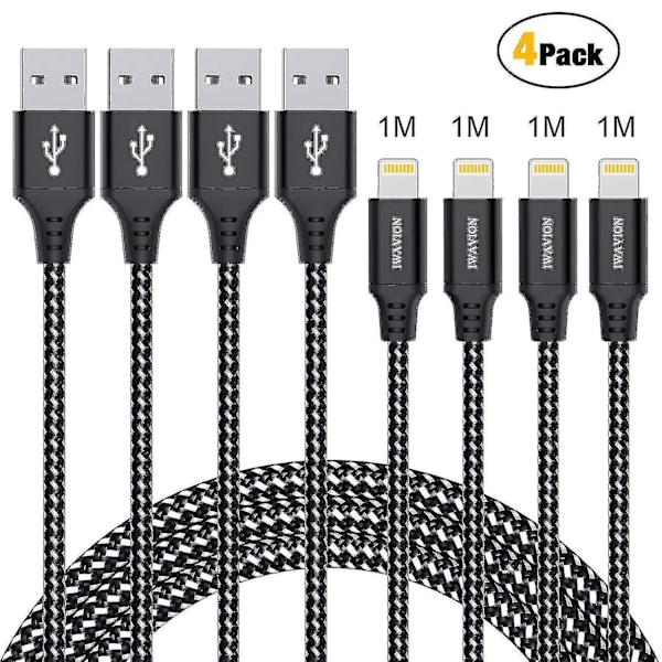 iPhone-latauskaapeli 4-pakkauksessa 3ft/1m Lightning-kaapeli Nylon-punottu iPhone-kaapeli USB-synkronointikaapeli Nopea