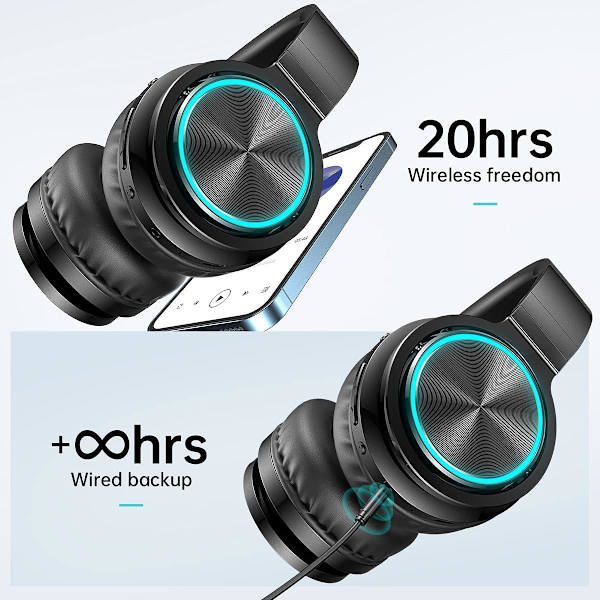 B12 Trådløse Hodetelefoner, HD Stereo Lyd Over Øret med Innebygd Mikrofon, Dyp Bass 20 Timer