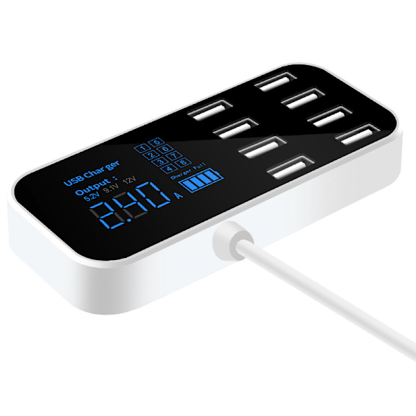 A9S Rask Bil Lader 8 Porter Multi USB LCD Skjerm Telefon Lader 12V USB Hub for Telefon Tablet DVR, Svart