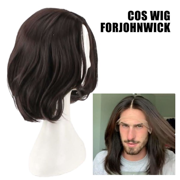 Luonnollinen peruukki John Wick Cosplay -peruukkiin, musta lyhyt aaltoileva peruukki