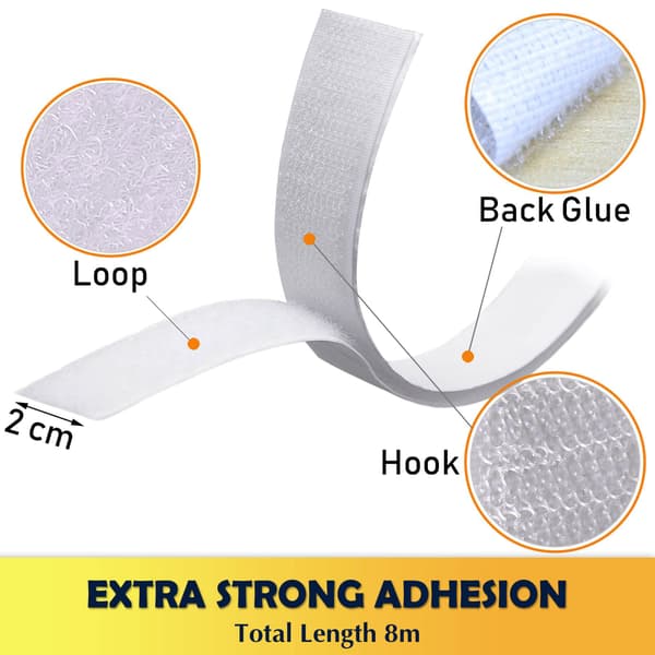 Hook and Loop Strip, 8M Double-Sided Tape, Self-Adhesive Hook and Loop Tape 20mm Wide (White)