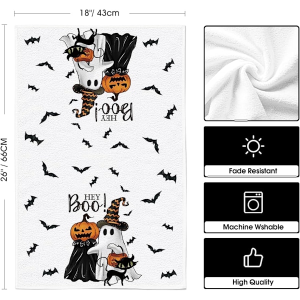 Haamu-kurpitsat Lepakot Kissa Hei Boo Halloween Keittiöpyyhkeet Astianpyyhkeet, 18x26 Tuumaa Kausivaihtelun Koristelu Käsipyyhkeet 2 Kpl