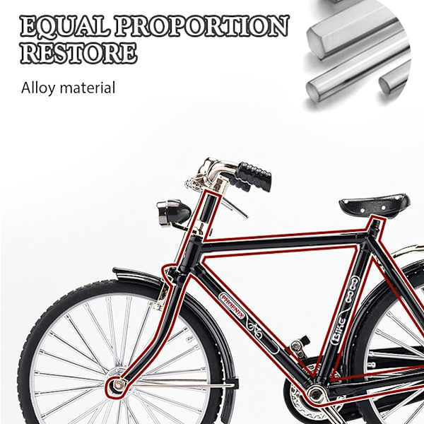 Retro cykelmodel sæt, miniature metal ornament til kunstsamling, legetøj til børn - Perfet Black (DIY)