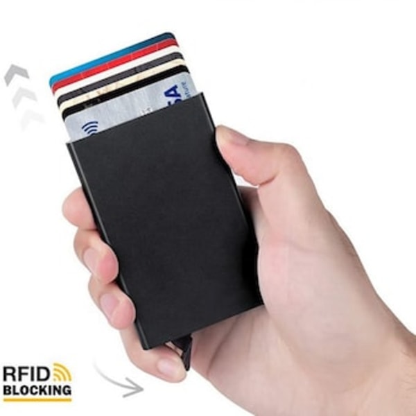 Musta Korttiteline RFID-suojauksella Alumiiniset lokerot mustat black