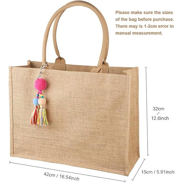 Jutepose, Shopper, Dame, Stor Jutepose, Strandtaske, Sammenfoldelig, Vandtæt, Indkøbsposer, Håndtaske til Picnic, Rejser, Shopping, Strand og Hverdag