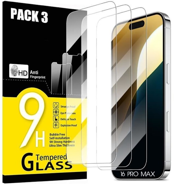 Tempered glass for iPhone 16 Pro Max - 3 parts - 9H Transparent protective glass