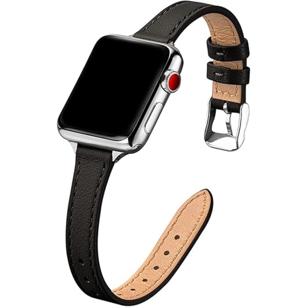 Ohut Nahkaranneke Yhteensopiva Apple Watch -Rannekkeen kanssa 38 mm 40 mm 41 mm, Ylälaadukas Nahka Ranneke iWatch Ultra SE -Sarjalle Black