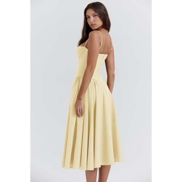 Ny fransk vintage langkjole Palace Style stroppkjole jente lys gul M