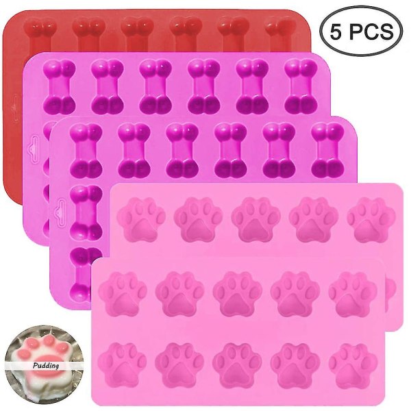 5 Pack Silicone Ice Molds Trays With Puppy Dog Paw And Bone Shape