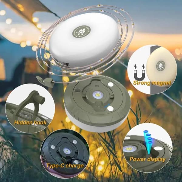 Multifunksjonell utendørs campinglampe telt lysslynge campinglys 3 green