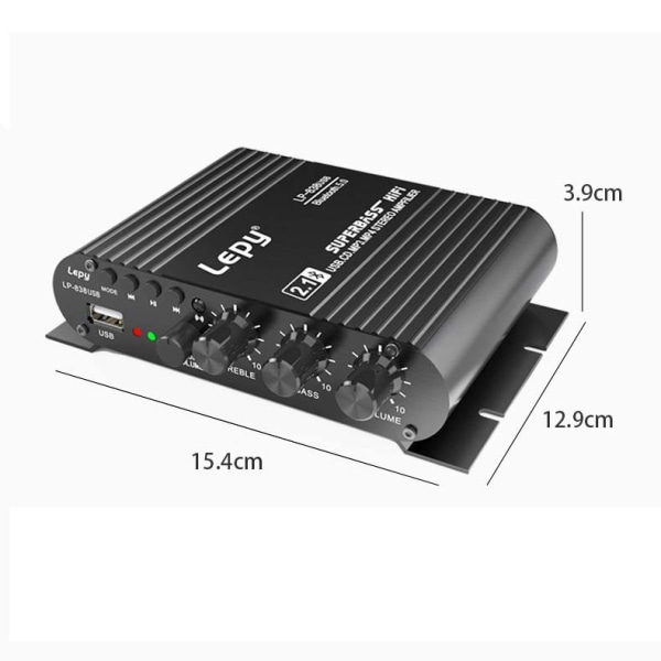 LP838 Bluetooth-subwooferforstærker 12V bil 2.1-kanals lydforstærker 15.4×12.9×3.9cm